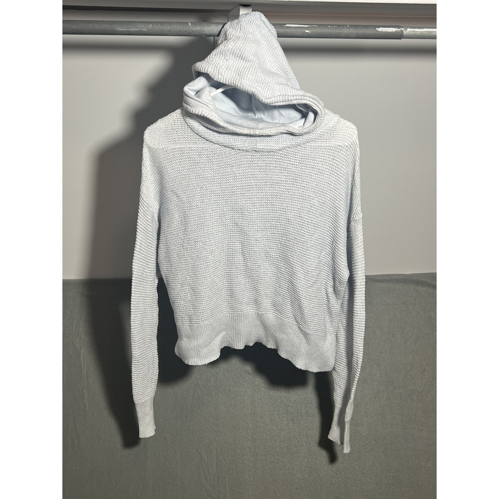 All in Motion Women's Light Blue Hooded Open-Knit Sweater Size Small Cropped